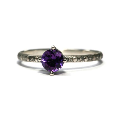 5mm Amethyst Skinny Beaded Band Ring - Antique Silver Finish by Salish Sea Inspirations - image1
